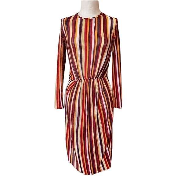 NWT Zara Small Stripe Crochet Knit Stripe Dress Long Sleeve Coverup - Picture 2 of 12